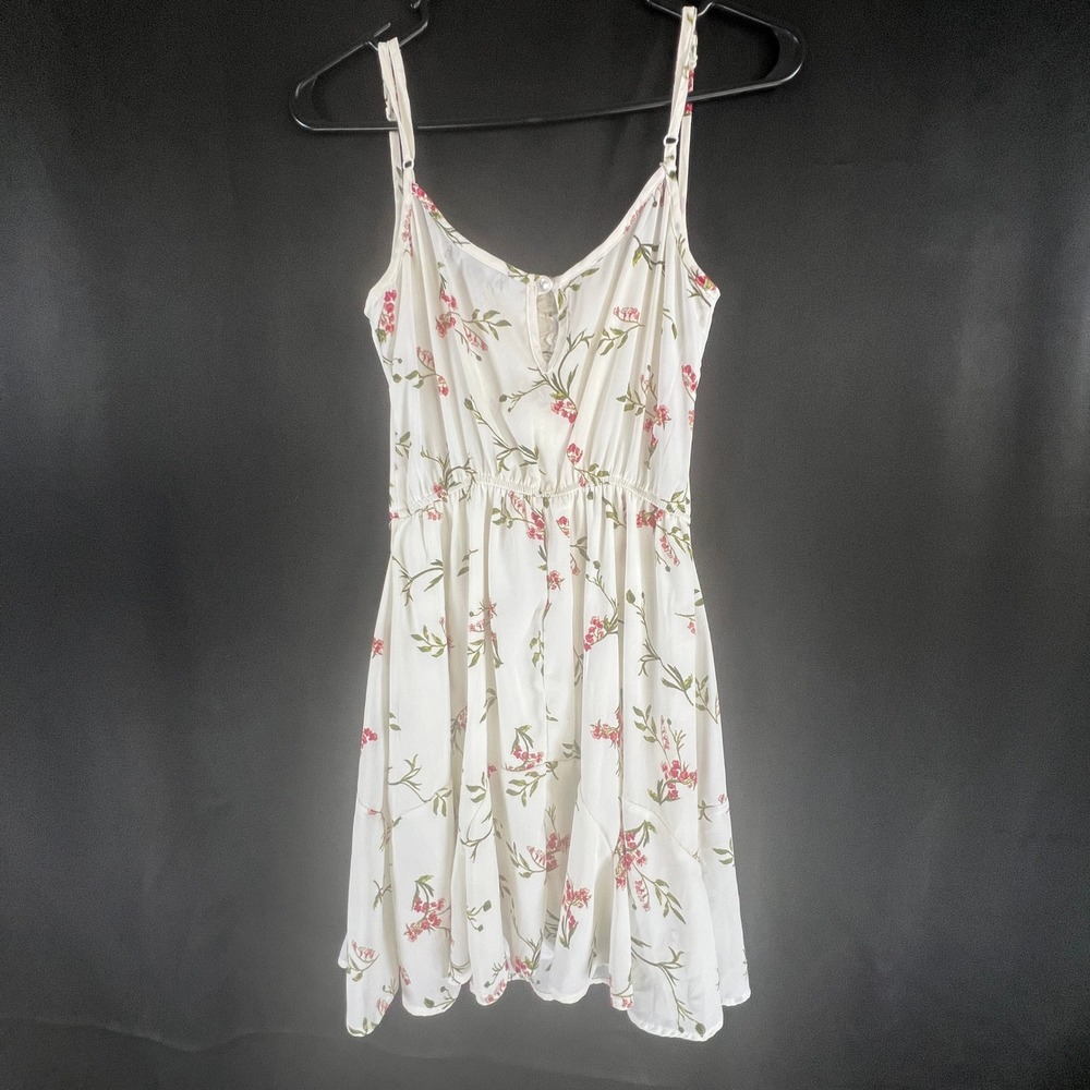 Trixxi Floral Ruched Mini Dress White Pink XS 26R5131OVI Spaghetti Strap